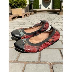 Anyi Lu Ballet Flats Loafers Shoes Womens Size‎ 40 EU/10 US Red Black Snake